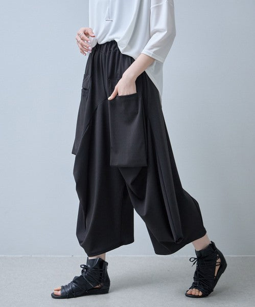 ワイドパンツ 綿混 ウエストゴム ギャザー リラックス ゆったり 体型カバー 秋 冬 M L