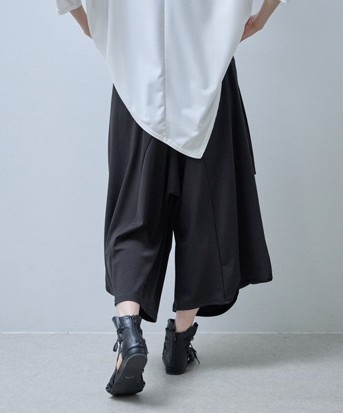 ワイドパンツ 綿混 ウエストゴム ギャザー リラックス ゆったり 体型カバー 秋 冬 M L