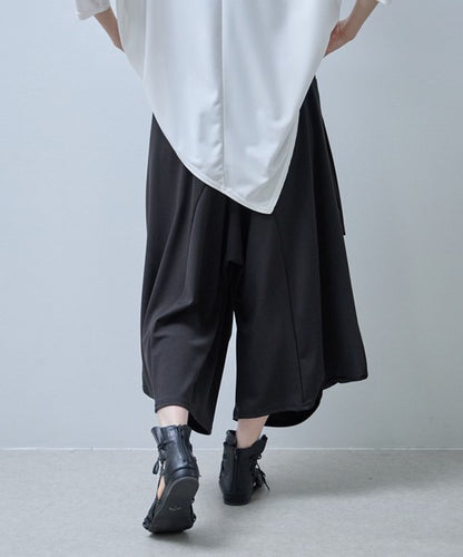 ワイドパンツ 綿混 ウエストゴム ギャザー リラックス ゆったり 体型カバー 秋 冬 M L