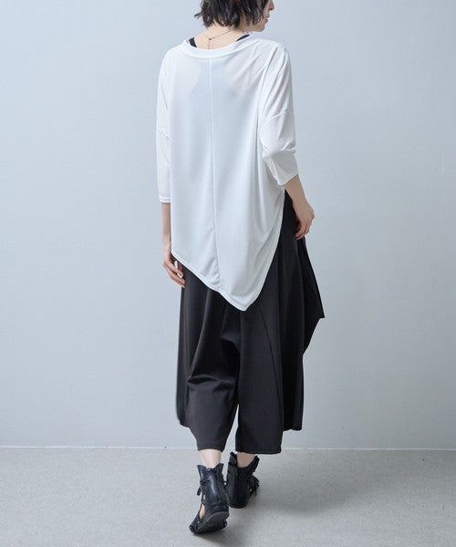 ワイドパンツ 綿混 ウエストゴム ギャザー リラックス ゆったり 体型カバー 秋 冬 M L