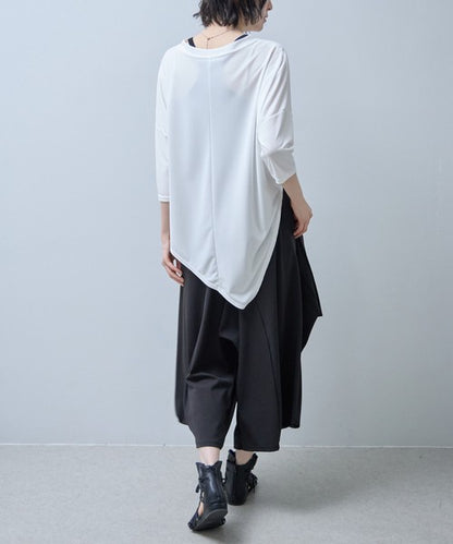 ワイドパンツ 綿混 ウエストゴム ギャザー リラックス ゆったり 体型カバー 秋 冬 M L