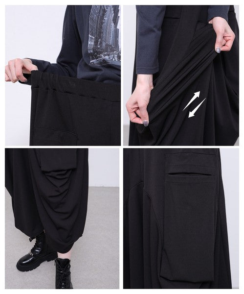 ワイドパンツ 綿混 ウエストゴム ギャザー リラックス ゆったり 体型カバー 秋 冬 M L