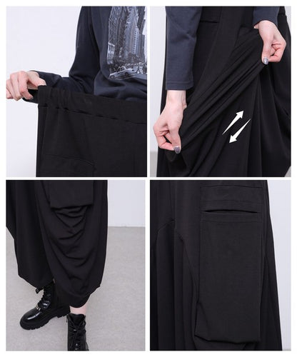 ワイドパンツ 綿混 ウエストゴム ギャザー リラックス ゆったり 体型カバー 秋 冬 M L