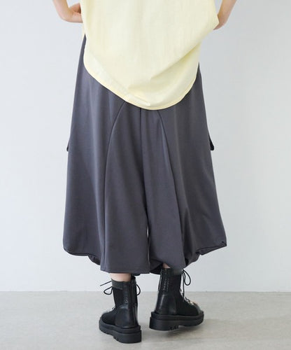 ワイドパンツ 綿混 ウエストゴム ギャザー リラックス ゆったり 体型カバー 秋 冬 M L