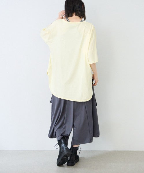 ワイドパンツ 綿混 ウエストゴム ギャザー リラックス ゆったり 体型カバー 秋 冬 M L