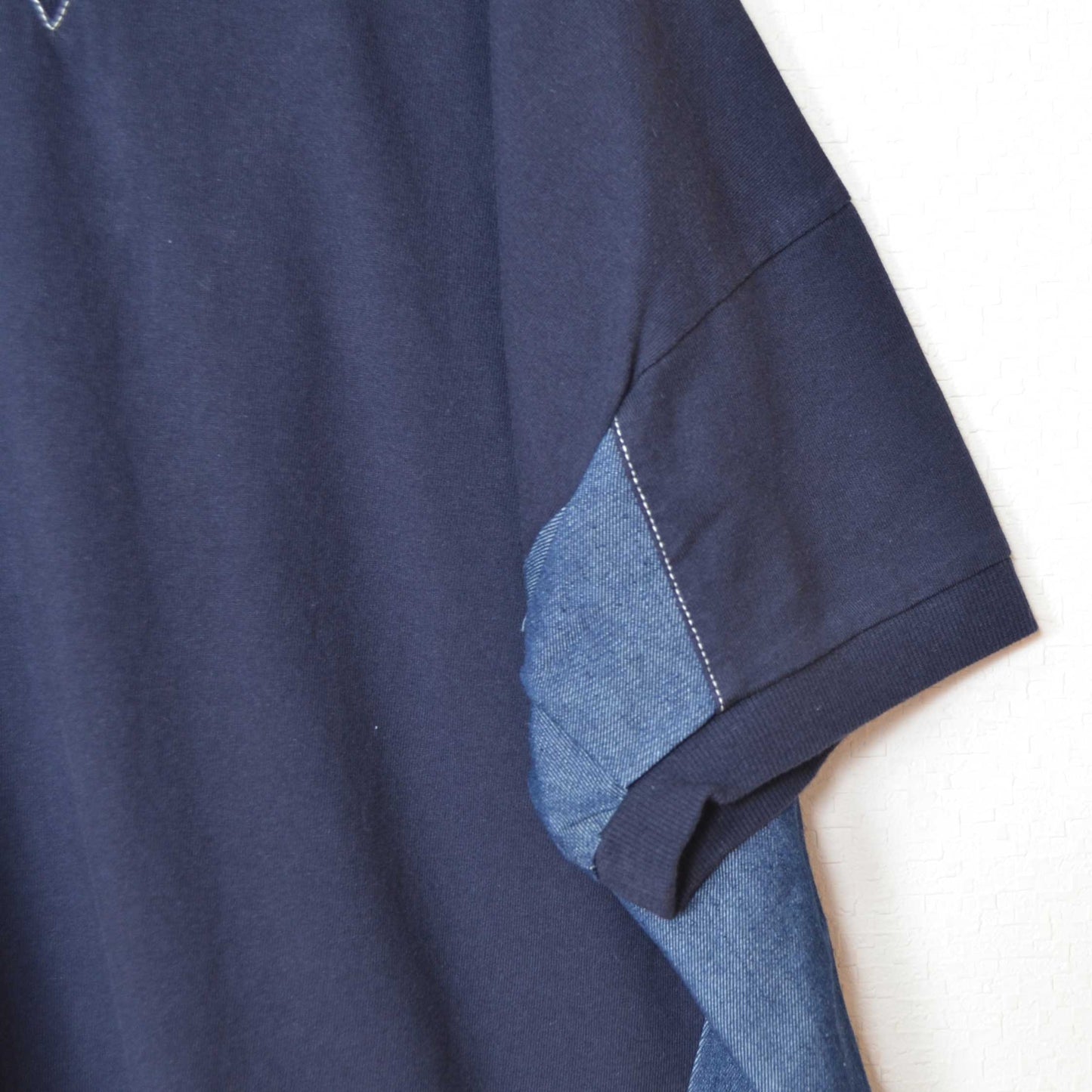 天竺 5.5ozデニム 異素材 ドッキング プルオーバー Tシャツ 半袖 ゆったり