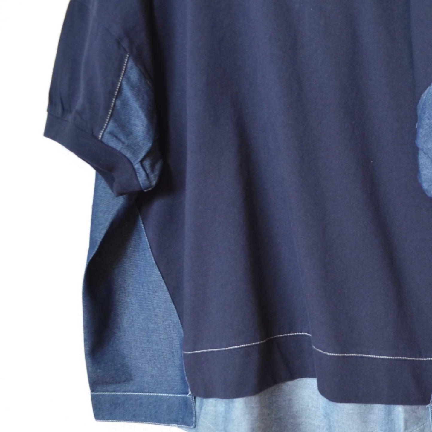 天竺 5.5ozデニム 異素材 ドッキング プルオーバー Tシャツ 半袖 ゆったり