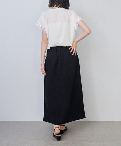 フロントレース異素材切替Ｔシャツ半袖裾ドロストゆったり体型カバー大人可愛い春夏