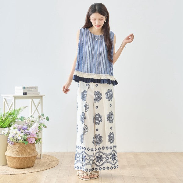 エスニック マンダラ フラワー柄 ラップ風 ワイドパンツ スカーチョ M-L