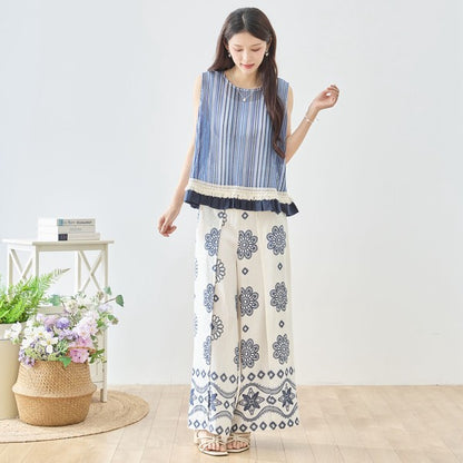 エスニック マンダラ フラワー柄 ラップ風 ワイドパンツ スカーチョ M-L
