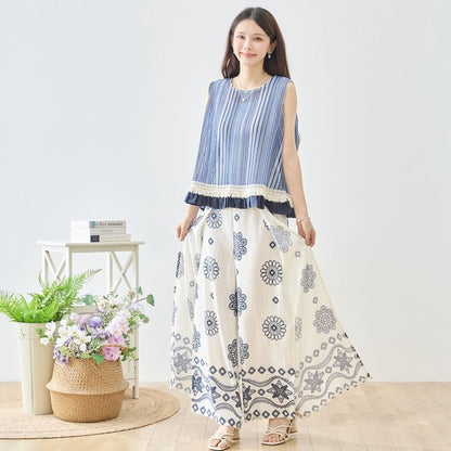 エスニック マンダラ フラワー柄 ラップ風 ワイドパンツ スカーチョ M-L