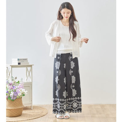 エスニック マンダラ フラワー柄 ラップ風 ワイドパンツ スカーチョ M-L