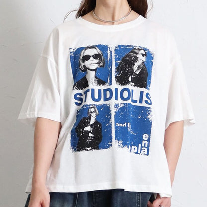 フォトＴシャツ 半袖 オーバーサイズ ビッグシルエット ロック カジュアル 春夏 大人の女性 白