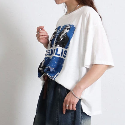 フォトＴシャツ 半袖 オーバーサイズ ビッグシルエット ロック カジュアル 春夏 大人の女性 白