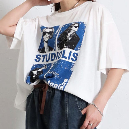 フォトＴシャツ 半袖 オーバーサイズ ビッグシルエット ロック カジュアル 春夏 大人の女性 白