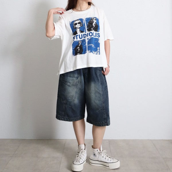 フォトＴシャツ 半袖 オーバーサイズ ビッグシルエット ロック カジュアル 春夏 大人の女性 白
