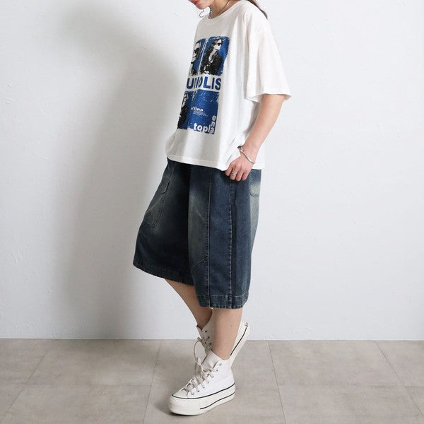 フォトＴシャツ 半袖 オーバーサイズ ビッグシルエット ロック カジュアル 春夏 大人の女性 白
