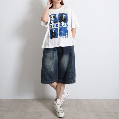 フォトＴシャツ 半袖 オーバーサイズ ビッグシルエット ロック カジュアル 春夏 大人の女性 白