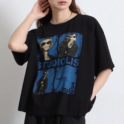 フォトＴシャツ 半袖 オーバーサイズ ビッグシルエット ロック カジュアル 春夏 大人の女性 白