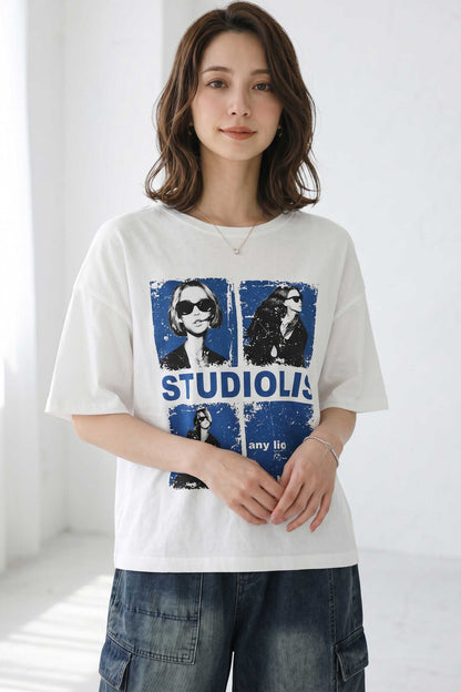 フォトＴシャツ 半袖 オーバーサイズ ビッグシルエット ロック カジュアル 春夏 大人の女性 白