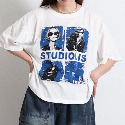 フォトＴシャツ 半袖 オーバーサイズ ビッグシルエット ロック カジュアル 春夏 大人の女性 白
