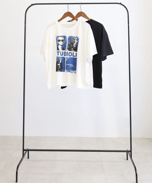 フォトＴシャツ 半袖 オーバーサイズ ビッグシルエット ロック カジュアル 春夏 大人の女性 白