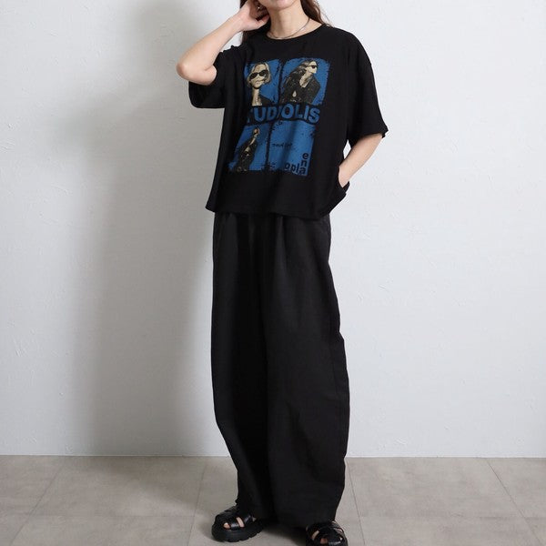 フォトＴシャツ 半袖 オーバーサイズ ビッグシルエット ロック カジュアル 春夏 大人の女性 白