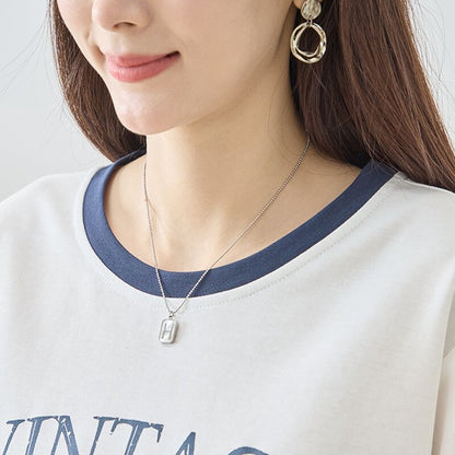 アンカー柄 プリント 配色 サイドボーダー Tシャツ 裾ドロスト 体型カバー ゆったり M-L