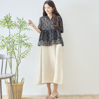 ドット柄 シアー ティアード ジャケット 半袖 ジップアップ 羽織り ゆったり