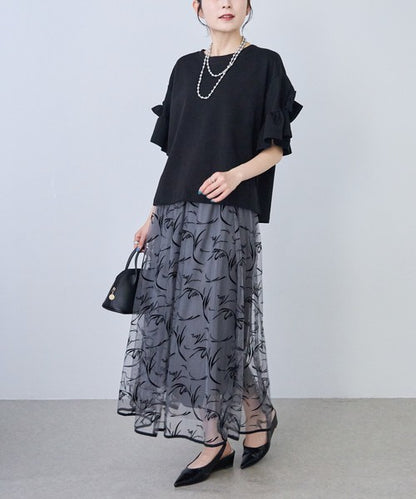 袖リボン Ｔシャツ 半袖 もっちり生地 ゆったり 体型カバー 大人可愛い きれいめ