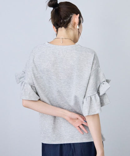 袖リボン Ｔシャツ 半袖 もっちり生地 ゆったり 体型カバー 大人可愛い きれいめ