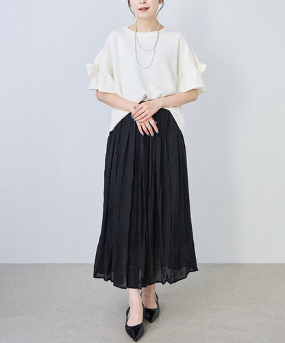 袖リボン Ｔシャツ 半袖 もっちり生地 ゆったり 体型カバー 大人可愛い きれいめ