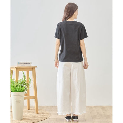 猫と女の子 イラストプリント Ｔシャツ 半袖 綿混 ストレッチ ゆったり Ｍ〜Ｌ
