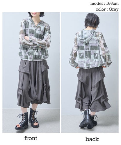 ワイドパンツ フリル ウエストゴム リラックス ゆったり 体型カバー 秋 冬 F