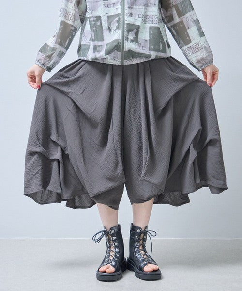 ワイドパンツ フリル ウエストゴム リラックス ゆったり 体型カバー 秋 冬 F