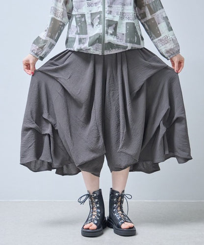 ワイドパンツ フリル ウエストゴム リラックス ゆったり 体型カバー 秋 冬 F