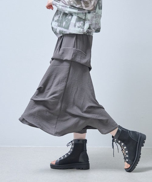 ワイドパンツ フリル ウエストゴム リラックス ゆったり 体型カバー 秋 冬 F