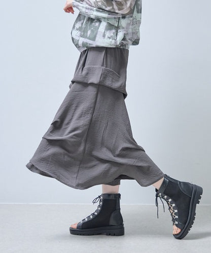 ワイドパンツ フリル ウエストゴム リラックス ゆったり 体型カバー 秋 冬 F