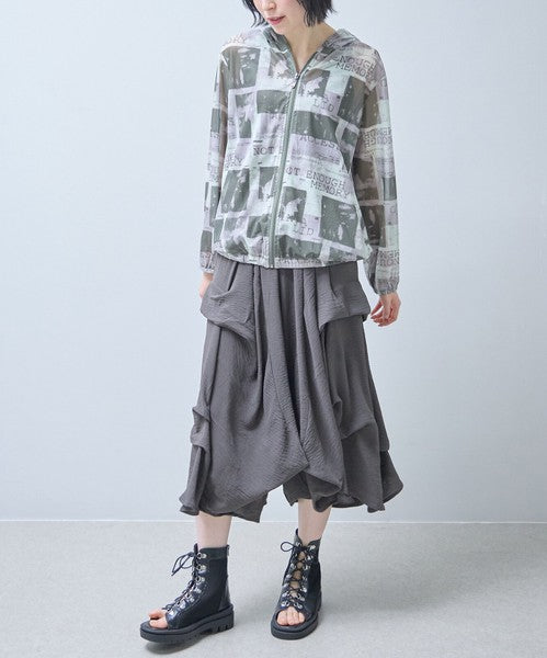 ワイドパンツ フリル ウエストゴム リラックス ゆったり 体型カバー 秋 冬 F