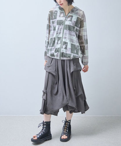 ワイドパンツ フリル ウエストゴム リラックス ゆったり 体型カバー 秋 冬 F