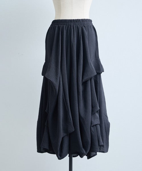 ワイドパンツ フリル ウエストゴム リラックス ゆったり 体型カバー 秋 冬 F