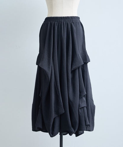ワイドパンツ フリル ウエストゴム リラックス ゆったり 体型カバー 秋 冬 F