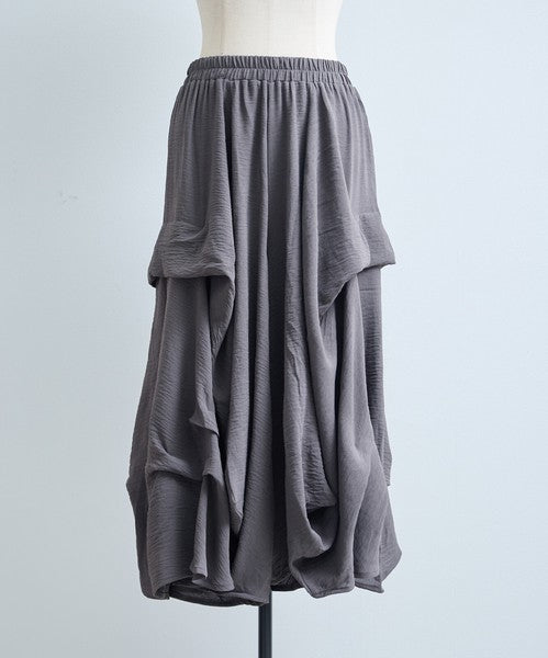 ワイドパンツ フリル ウエストゴム リラックス ゆったり 体型カバー 秋 冬 F
