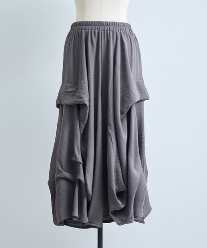 ワイドパンツ フリル ウエストゴム リラックス ゆったり 体型カバー 秋 冬 F