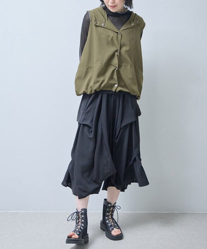 ワイドパンツ フリル ウエストゴム リラックス ゆったり 体型カバー 秋 冬 F