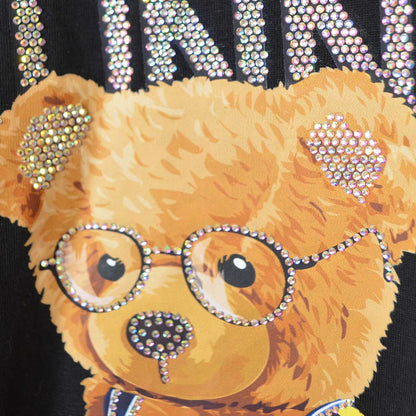 ドッキング Tシャツ デニム ビジュー くま 半袖 ゆったり 夏 秋 フリー