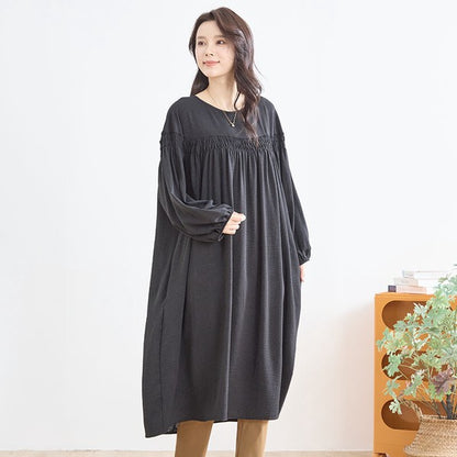 ワンピース ヨークギャザー スモック ロング 長袖 ゆったり 体型カバー 秋 L LL