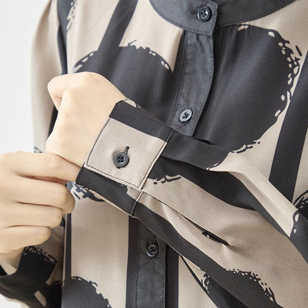 ワンピース アートドット ティアード シャツワンピース スタンドカラー ゆったり 秋 M～L