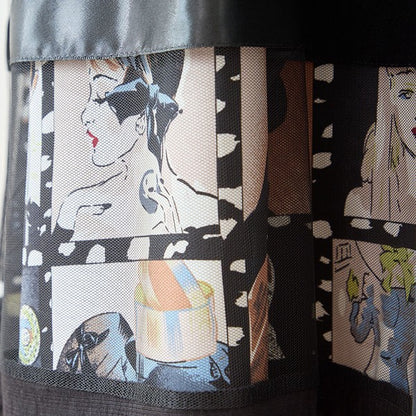 ワンピース 異素材切替 アート コラージュ柄 ドッキング ゆったり 秋冬 M～L