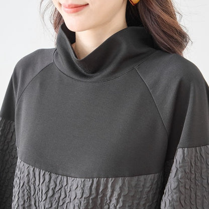 ワンピース バルーンスリーブ 異素材切替 ゆったり 体型カバー モード 秋冬 L LL